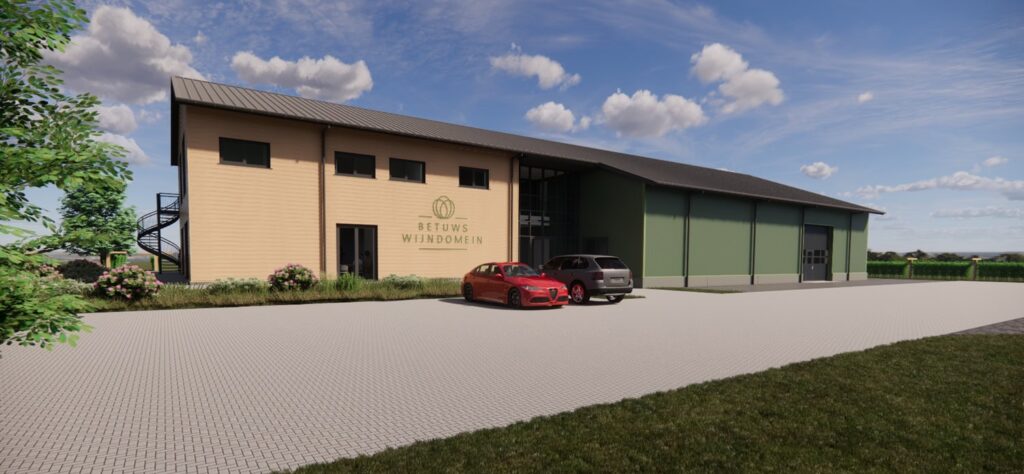 Modern bedrijfsgebouw met duurzame materialen en ruime parkeerplaats, gebouwd door JCVankessel Bouw.